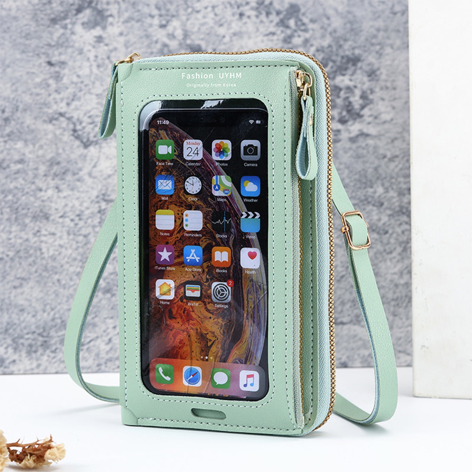 Small Leather Mobile Phone Purse/ Bag - Grey - LavenderLime Leather  Messenger Bag